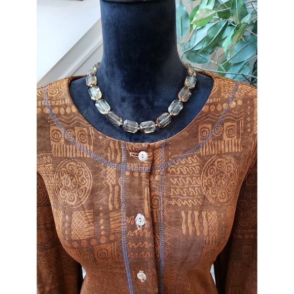 Coldwater Creek Jacket Womens 12 Brown Jacquard Stretch Long Sleeve Button Front - Picture 2 of 13